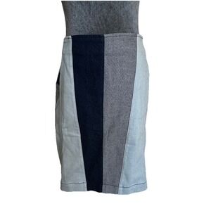 Denim Jean Skirt 14 Color Block Patchwork Paneled Bold Contrast Boho Multi Color